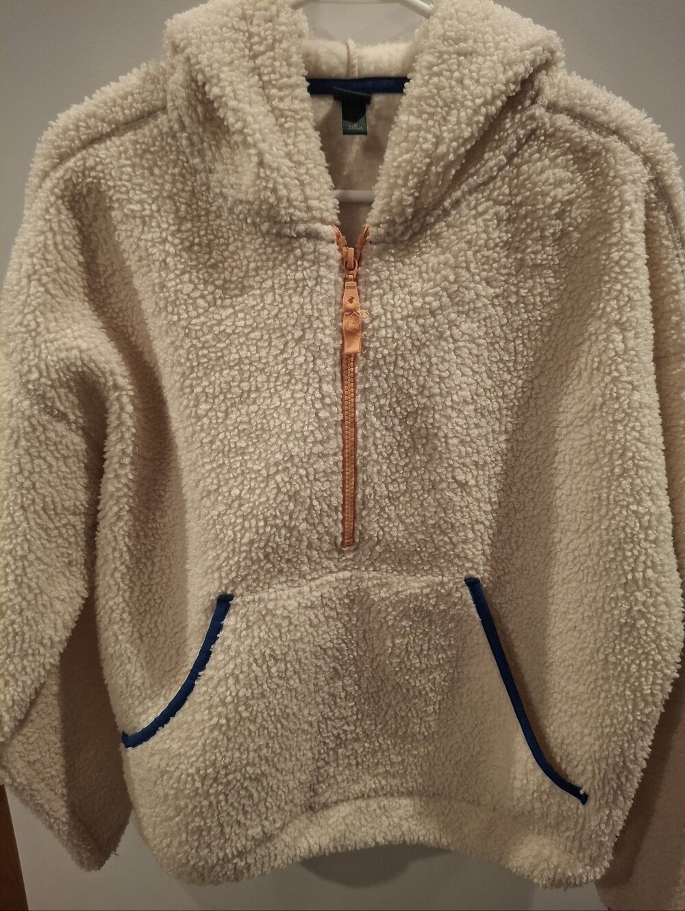 Cream Sherpa Hoodie with Contrast Trim